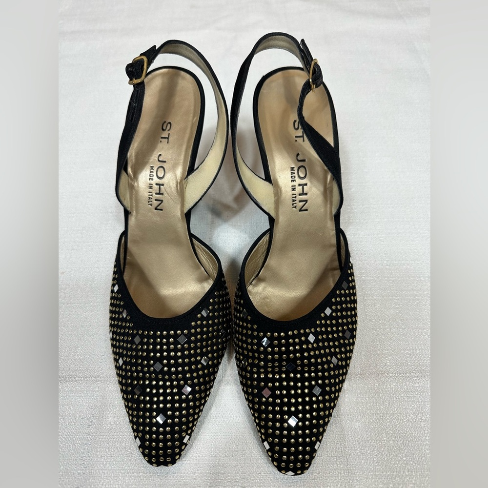 St. John Black Heels with Gold Studs